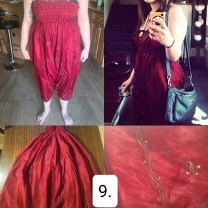 SOLD Red Strapless Harem Jumpsuit